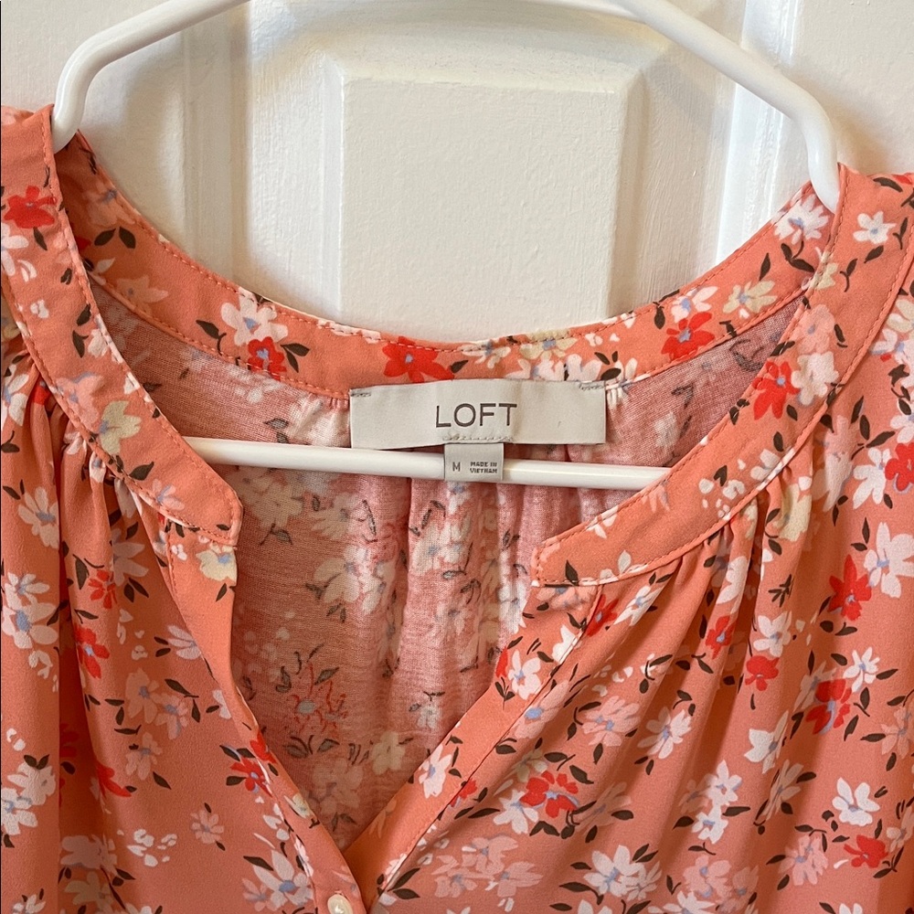 LOFT Women's Floral Coral Blouse - Picture 2 of 3